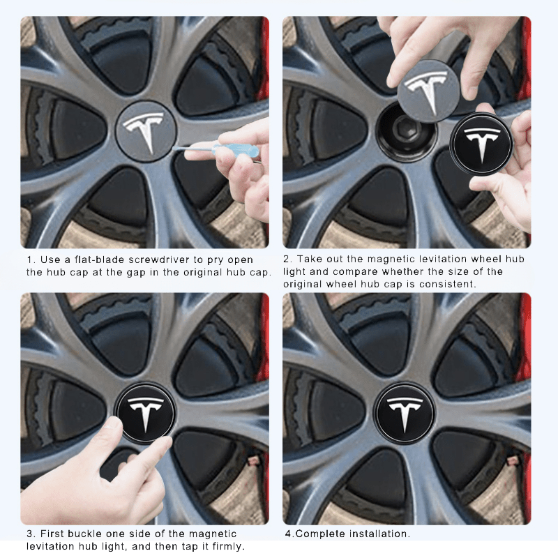 Suitable For Tesla Magnetic Suspension Hub Caps & LED Suspension Luminous Wheel Hub Lights